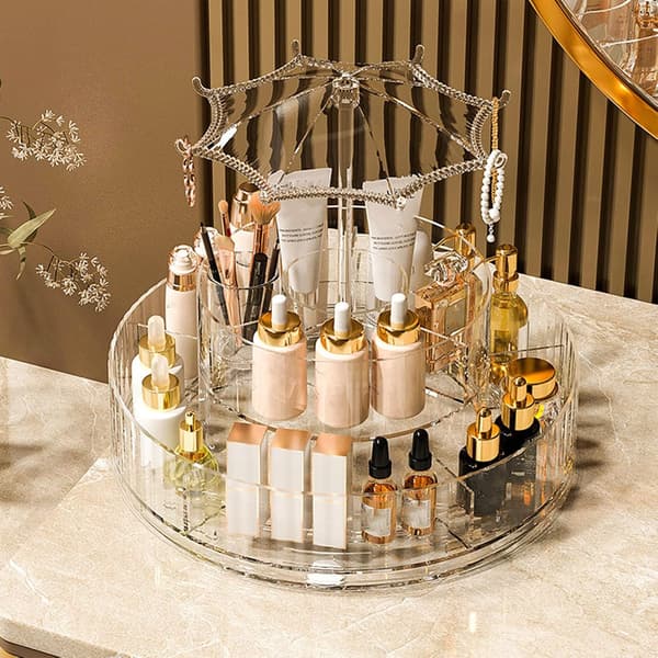 Makeup Organizer, 360 graders roterende kosmetikopbevaringsboks, passer til smykker, makeupbørster, læbestift og mere, klar