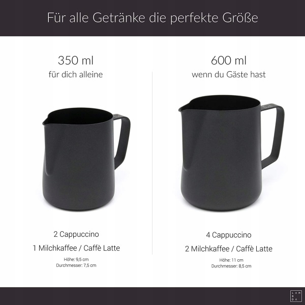 600ml mælkekande i rustfrit stål, mælkeskummerkande til kaffeflødekande med målemærke og latte art pen, mælkekande velegnet til barista cappuccino