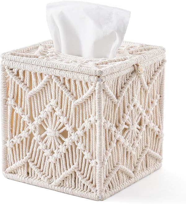 Decorative Square Napkin Holder with Pearl Loop Macrame Nap