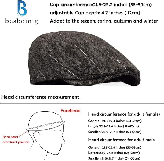 Tweed Flat Cap för män, körkeps, gubbkeps - Justerbar modern gubbkeps irländsk basker, vår höst vinter