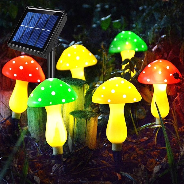 Päivitetyt ulkona aurinkoenergialla toimivat puutarhan sienivalot (6 sienilamppua), 8 ulkotilaa vedenpitävä aurinkoenergialla toimiva puutarha Kristus
