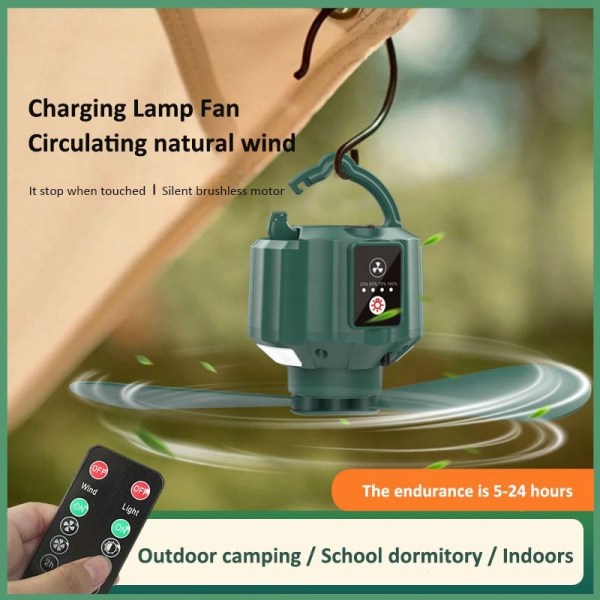 Campinglys med ventilator, LED Campinglys, Vandafvisende teltlys med fjernbetjening og timerfunktion til udendørs/indendørs, B