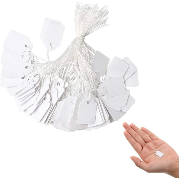Pappersprislappar, 500-pack, vita märkningslappar med snöre, displaylappar för kläder, smycken, gåvor 23x13mm