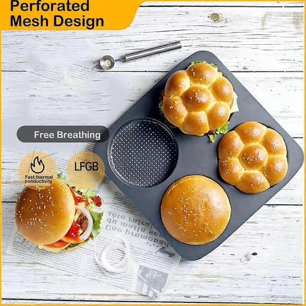 Hamburgerbrödform, 13 cm Non-Stick Kolstål Hamburgerform, 4 Koppar Stor Bakform för Hembakat H
