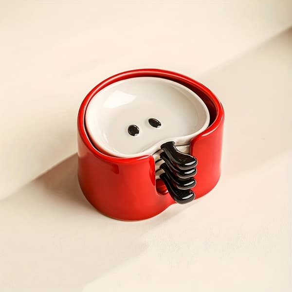 Ceramic Apple Snack Plate with Collector, Cute Apple-Shaped Dip Bowl for Home Decor