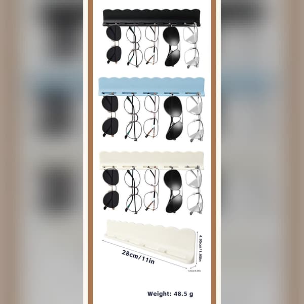 Self-adhesive silicone glasses holder with vertical, space-saving storage Black Black 55