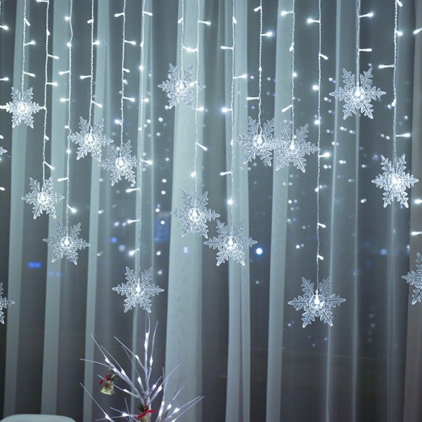 LED snøfnugg isstrimmel lys julepynt lys snøfnugg gardin lys festlig streng lys (farge)