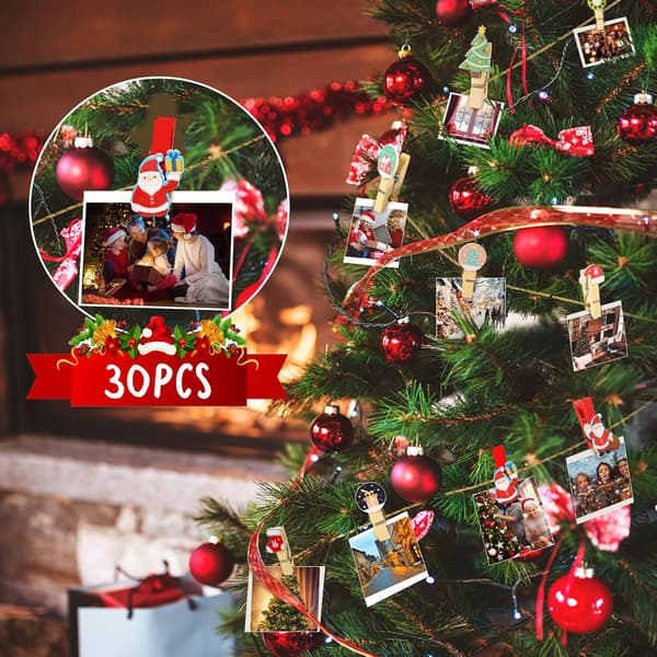 30 stk. juletræer i træ, miniklemmer julepynt