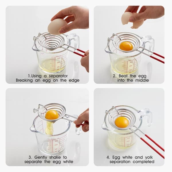 Stainless Steel Egg Separator, Extended Handle, Efficient Tool for Separating Egg Whites and Yolks