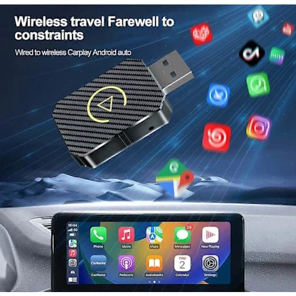 2-i-1 Trådløs CarPlay Adapter Android Auto Trådløs Adapter Smart Mini Box USB Dongle Plug and Play WiFi Hurtigforbindelse guld gold gold