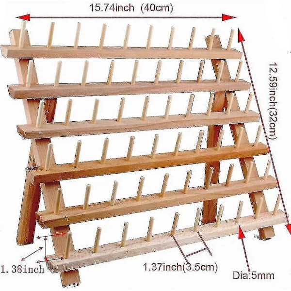 HA~Wooden Thread Holder for 60 Spools, Sewing and Embroidery Thread Rack and Organizer, Thread Stand for Sewing with Hanging Hooks