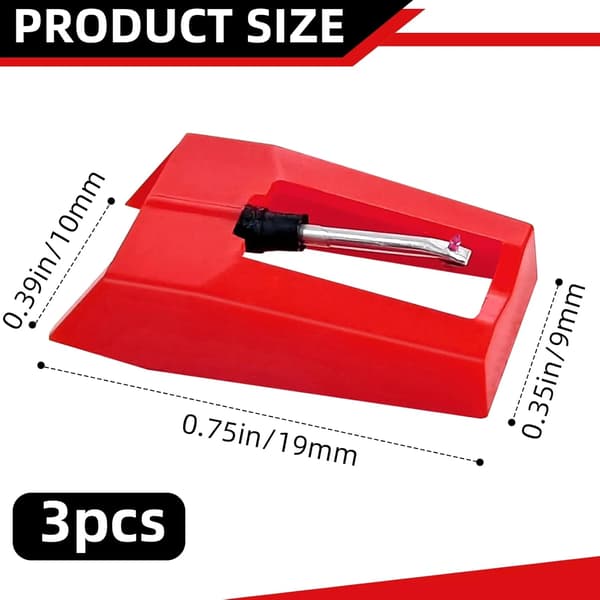 Universal Turntable Needles 3-Pack Diamond Stylus Replacement for Victrola Crosley ION LP Vinyl Players Red