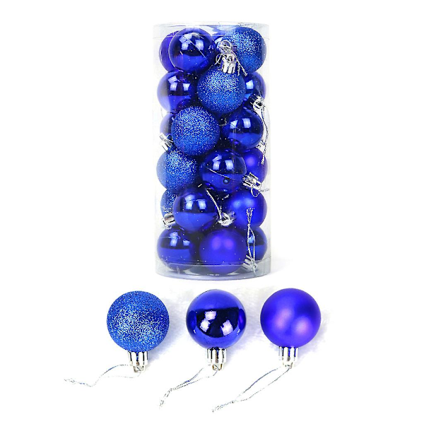 24 stk 4/6/8cm Glitter Julekule Ornamenter Uknuselige Multifarget Juletrepynt Henger for Ferie Bryllup Fest 4cm Blå