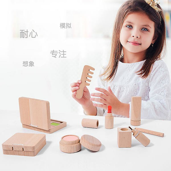 1 Set Falsk Sminkset Flicksmink Sminkset Småbarn Falsk Trä Skönhetssalong Leksakssats Assorterad