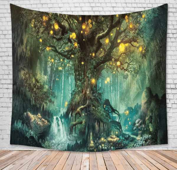 Tree of Life Wall Hanging, Psychedelic Tapestry Waterfall Under a