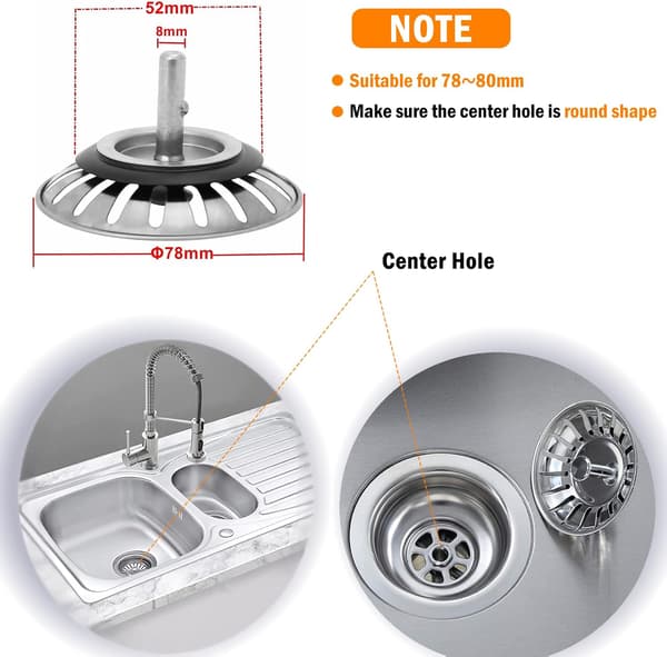 Stainless Steel Kitchen Sink Strainer Plug Diameter: 78 mm