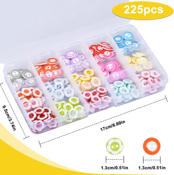 225 styk runde knapper, 12 mm børnesyknapper, runde syknapper, farverige syknapper C