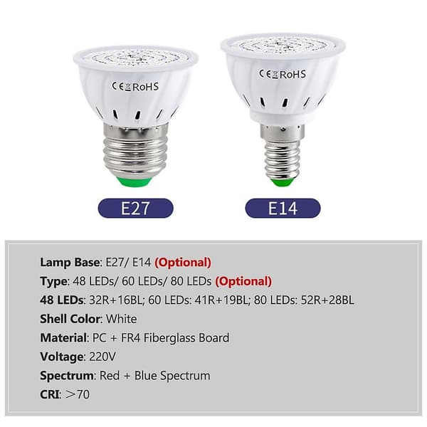 LED Vækstlampe til Indendørsplanter Rødt & Blåt Spektrum LED Vækstlamper E14 Vækstlampe til [db]