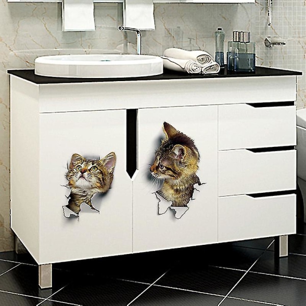 Sød 3d kat vægklistermærke Badeværelse Toilet Stue Boligindretning Decal Baggrund Wall Stickers (3 stk)