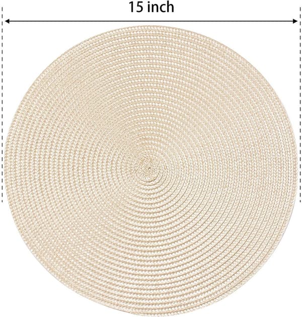 Sett med 6 runde vevde spisebrikker - vaskbare - sklisikre - 15\" (beige)