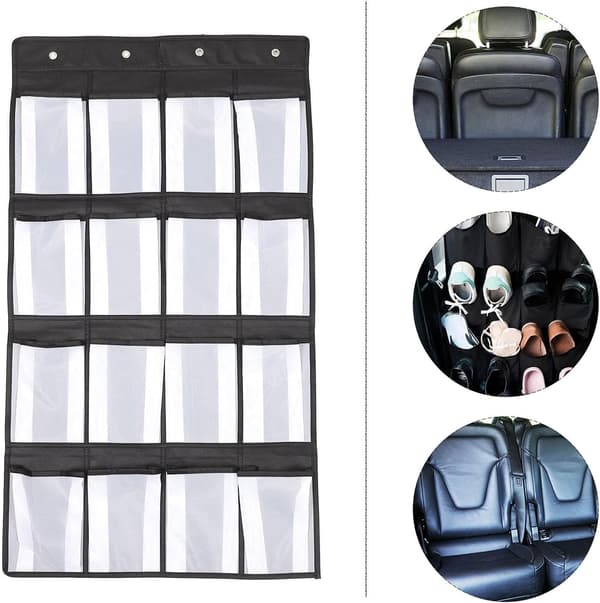 Door Hanging Storage Bag with Multiple Compartments in Non-Woven Fabric, Black, Easy to Clean, Efficient Storage
