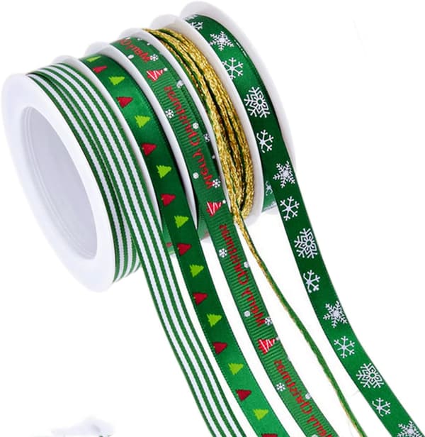 5x5M Grønt Jule Grosgrain Båndbundt Polyester Dobbeltsidet