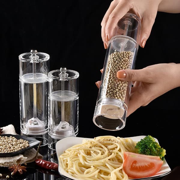 Acrylic Pepper Mill with Adjustable Coarseness, Modern Elegant Manual Pepper Grinder