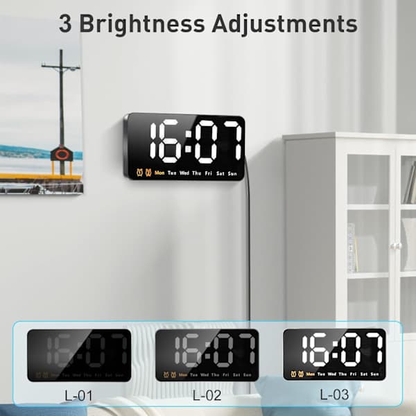 Large Digital Wall Clock, Large LED Digital Wall Clock with 3 Adjustable Brightness Levels