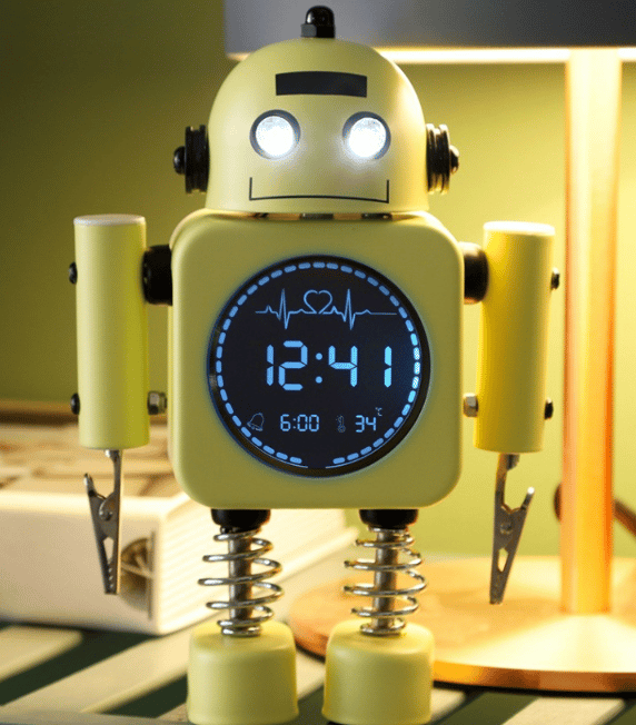 Robot Lysende Vækkeur Metal Digital Display Stille Smart Stu