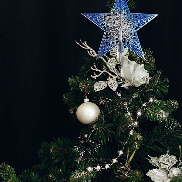 Julgransstjärna Topp Glittrande Julgransstjärna Topp Ihålig Julstjärna Dekoration Ornament Heminredning Silverblå