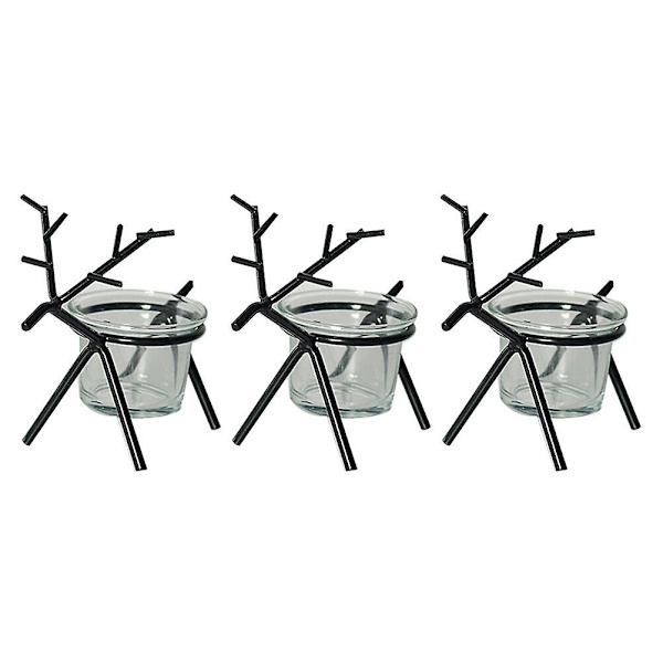 3 stk. Glass Menorah Bryllupslysestake Julegaver Julebord Lyskopp Midtstykke Svart 13X10cm