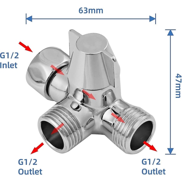 3-veis Diverterventilbryter Kompatibel med Dusj, Hånddusj og Overhead Dusj Dusjarm 3-veis Diverter Solid Messing, Polert Krom (pv8)