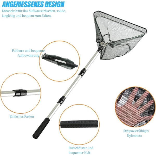 Foldable Fishing Net, 150 cm Long Telescopic Handle, 4-Section Aluminum Alloy Pole/Triangular Nylon Mesh