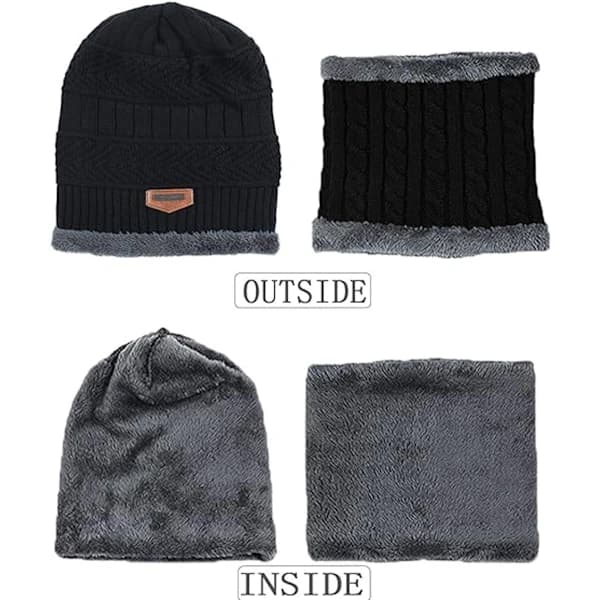 2 st Vinterstickade mössor + halsduksset för barn Varmt fleecefoder för 5-14 år gamla pojkar och flickor Stil 4