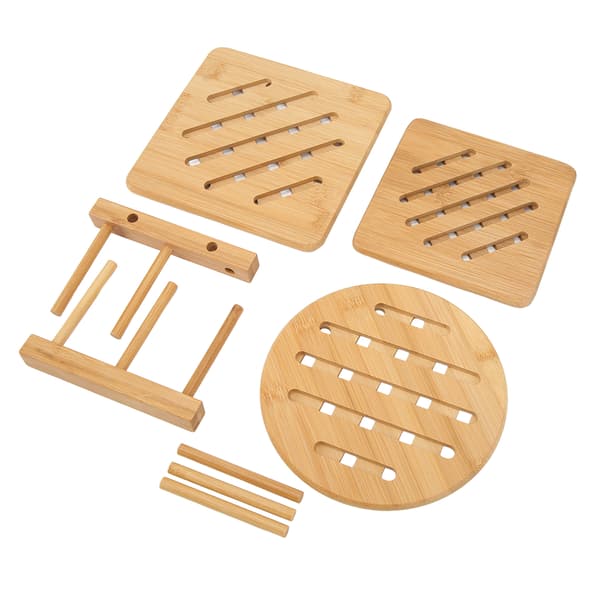 3 Pcs Bamboo Coasters Thick Multifunctional With Holder Non Slip Table Placement Mats Insulation Pad for RV Home