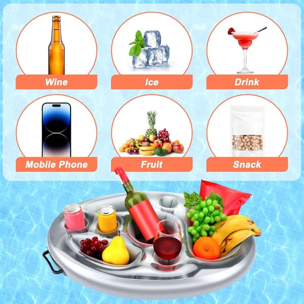 2-in-1 Inflatable Pool Cup Holder, 8-Hole Floating Beach Bar Tray, Large Capacity Floating Coaster, Summer Theme Party Buffet Server for Bottled Drinks