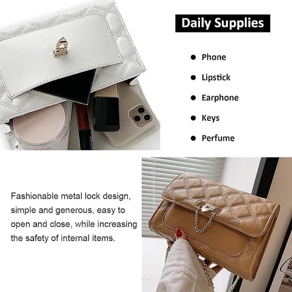 Små damväskor och handväskor, axelväskor, crossbody-väskor, axelremmar i metall, khaki