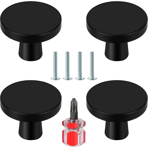 4 pcs Door Knobs, Furniture Knobs in Black, Round Cabinet Knobs, Drawer Knobs in Black, Kitchen Door Handles