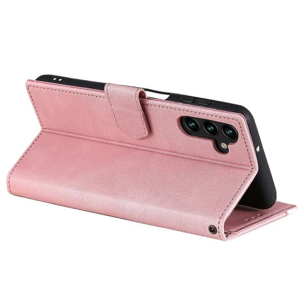 Futteral til Samsung Galaxy A17 5G Skinnfutteral Spleising Søm Lommebokfutteral med Håndleddsrem Rosegull