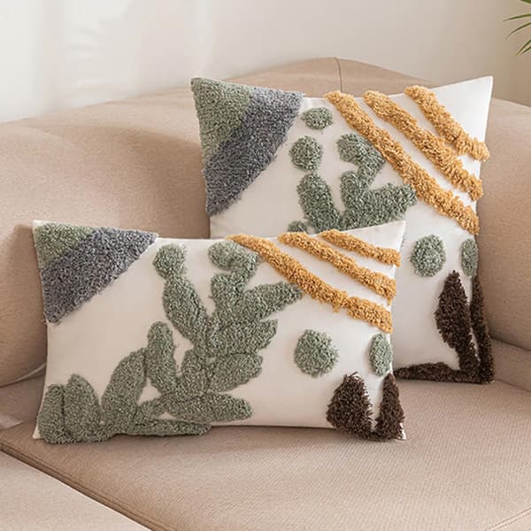 Bohemian decorative throw pillows with leaf pattern, plush and cotton material, comfortable and decorative