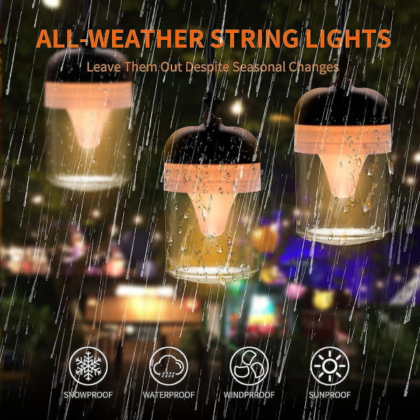 52ft utomhus ljusslinga med 16 led-lampor, vattentät uteplatsbelysning med 8 belysningslägen, hängande utomhuslampor för trädgård/bakgård/balkong/fest
