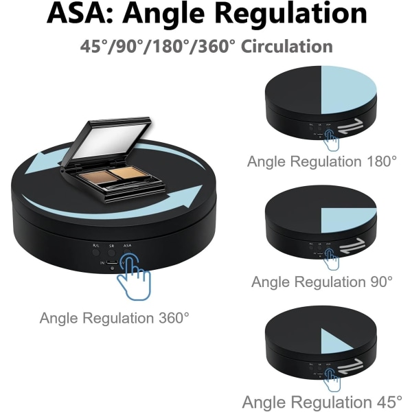 360 astetta pyörivä näyttöjalusta, 5,4 tuumaa sähköisesti pyörivä levysoitin hiljaisella äänellä koruille/valokuvaustuotteille/ watch/kuppi yms. Musta