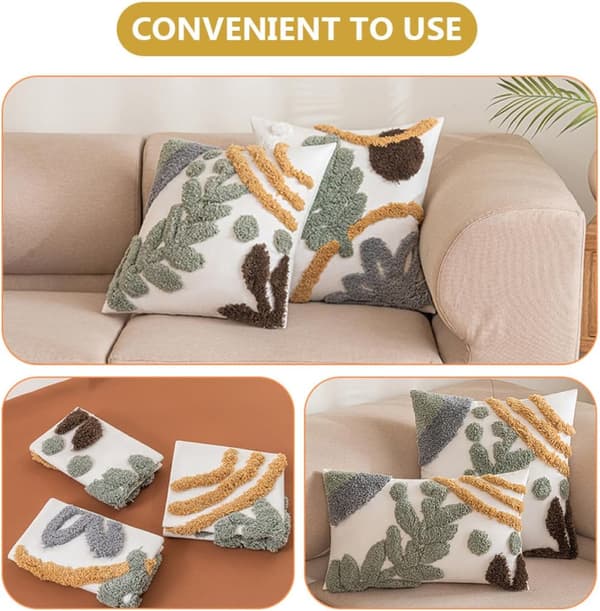 Bohemian decorative throw pillows with leaf pattern, plush and cotton material, comfortable and decorative