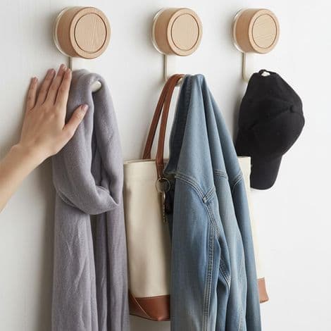 Bathroom Suction Cup Hook, 4 Wooden Self-Adhesive Wall Hooks, Reusable Self-Adhesive Wall Hooks, Ceiling Hook - White