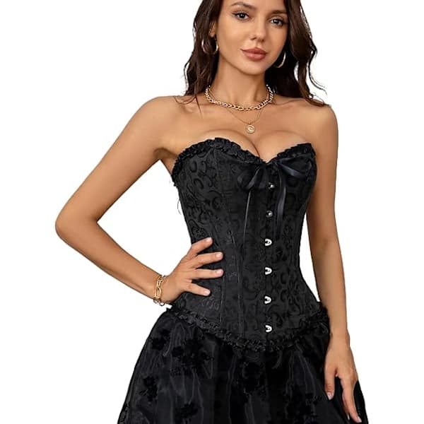 Korsetttoppe til Kvinder, Bustier Shapewear Lingeri, Blonde Talje Push Up Bodysuit Sort XS