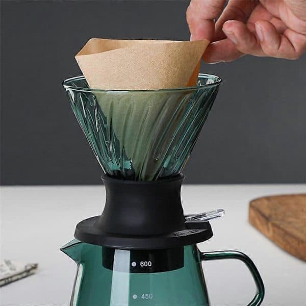 600ML Dripper Switch Glass V60 Pour Over Kaffebrygger V Form Drypp Kaffebrygger og Grønn