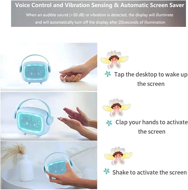 (Blue) Children's Alarm Clock, LED Digital Alarm Clock, Wake Up Light & N
