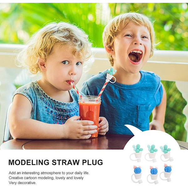6 stk Silikon Straw Tips Cover, Gjenbrukbare Drikkestraw Caps Tips Lids, Søte Straw Plug Straw Protector For 6mm Straws Style A