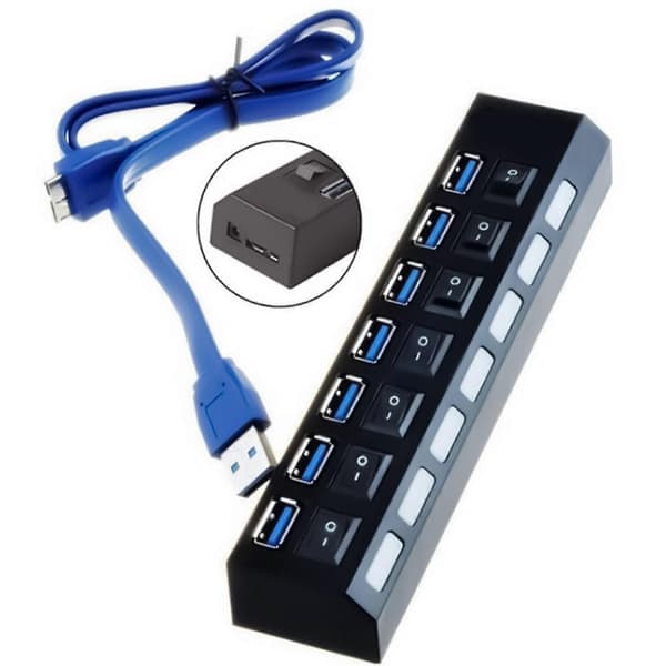 USB-hub 7 porter USB-hub Utvider USB 3.0 2.0 Dataport Hub-adapter Individuelle brytere USB-splitter for bærbar PC