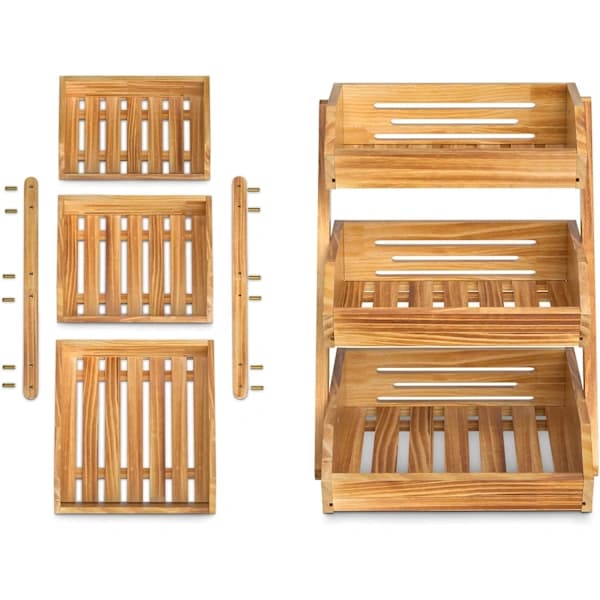 3-Tier Wooden Fruit Basket for Kitchen, Fruit and Vegetable Basket for Bread, Rustic Fruit Basket for Kitchen Counter
